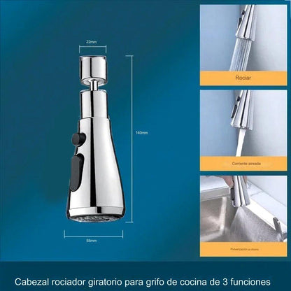 Cabezal de Rociador de Grifo de Cocina con Rotación 360° y 3 Funciones