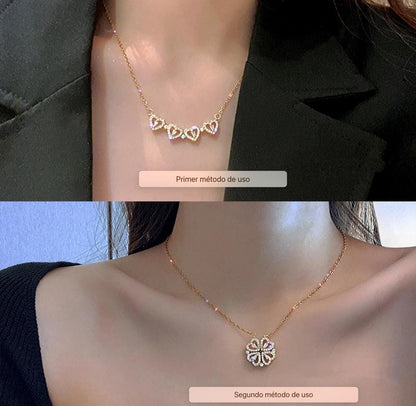 Collar magnético "Encanto Floral" con diseño de corazón y trébol de cuatro hojas